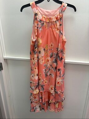 Robbie Bee Coral Floral Tiered Sleeveless Dress